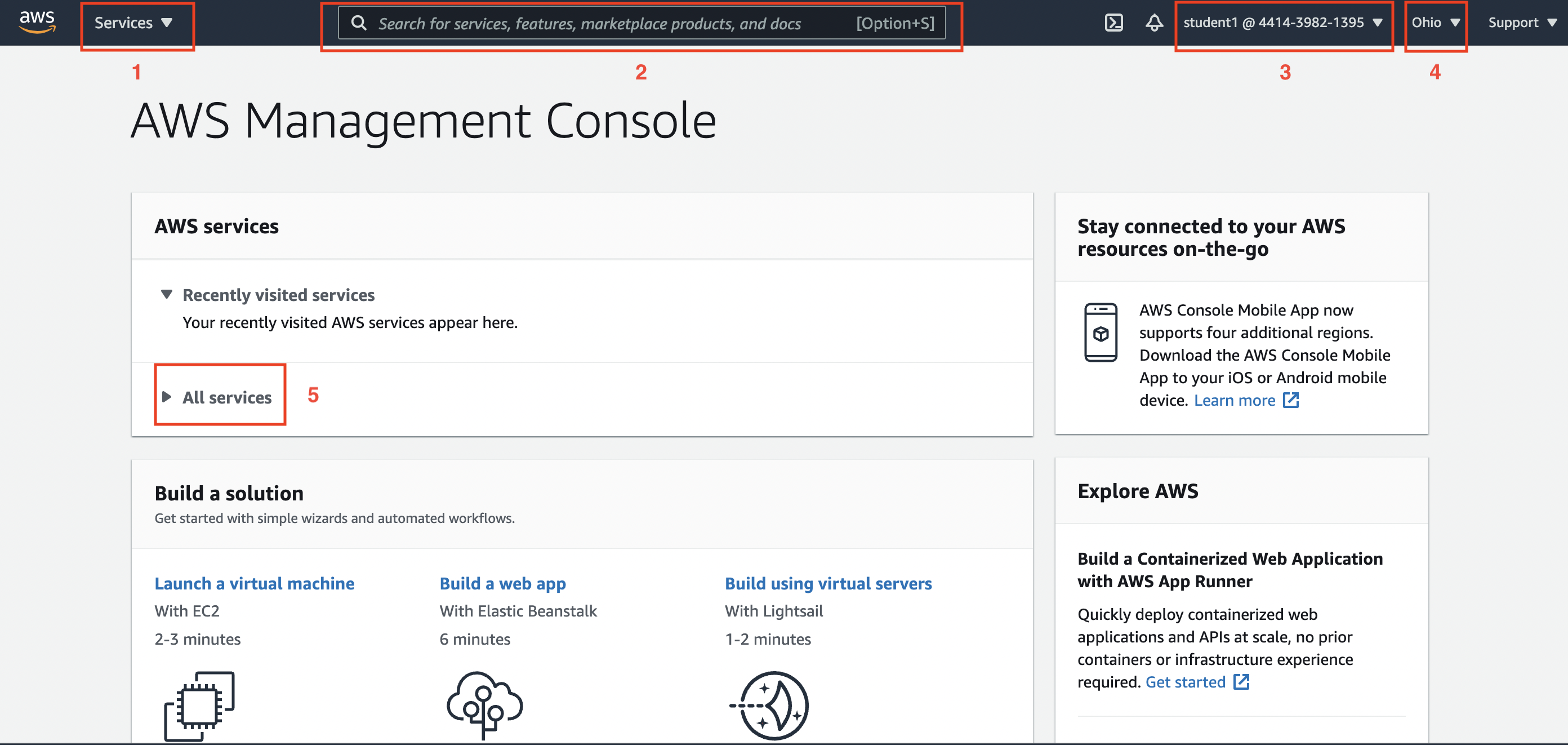 Basic but important components of the AWS Console