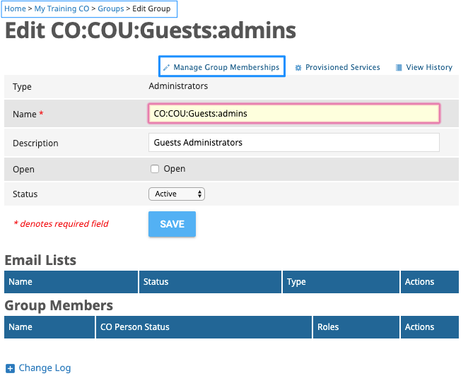 Screen shot - Method 1 - set admin owner & member from the CO Person' highlighted