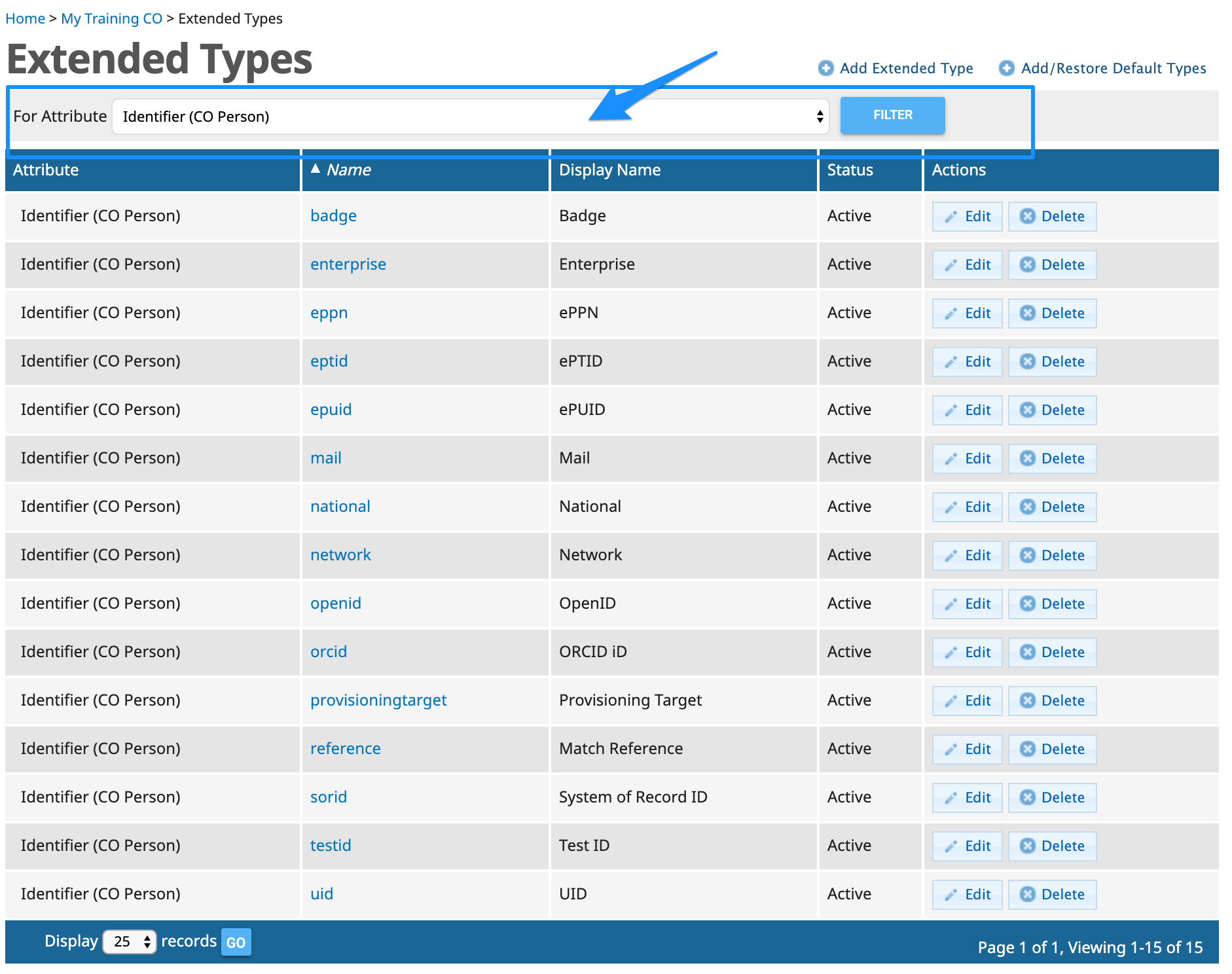 Screen Shot - Filter to see only identifier types