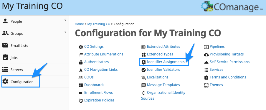 Screen Shot - Navigate to the Identifier Assignments Configuration