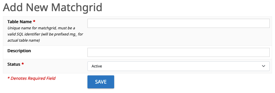 Screenshot of the form for adding or editing a Matchgrid.