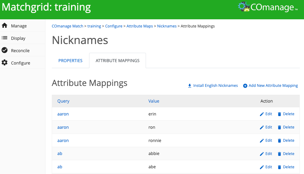 Screenshot of a list of attribute mappings from an attribute map.