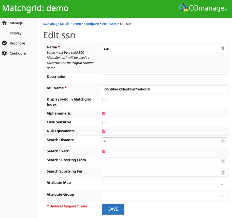 Screenshot of the form used to configure an attribute.