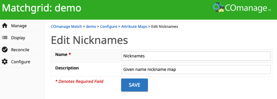 Screenshot of the form to edit the name and description of an Attribute Map.