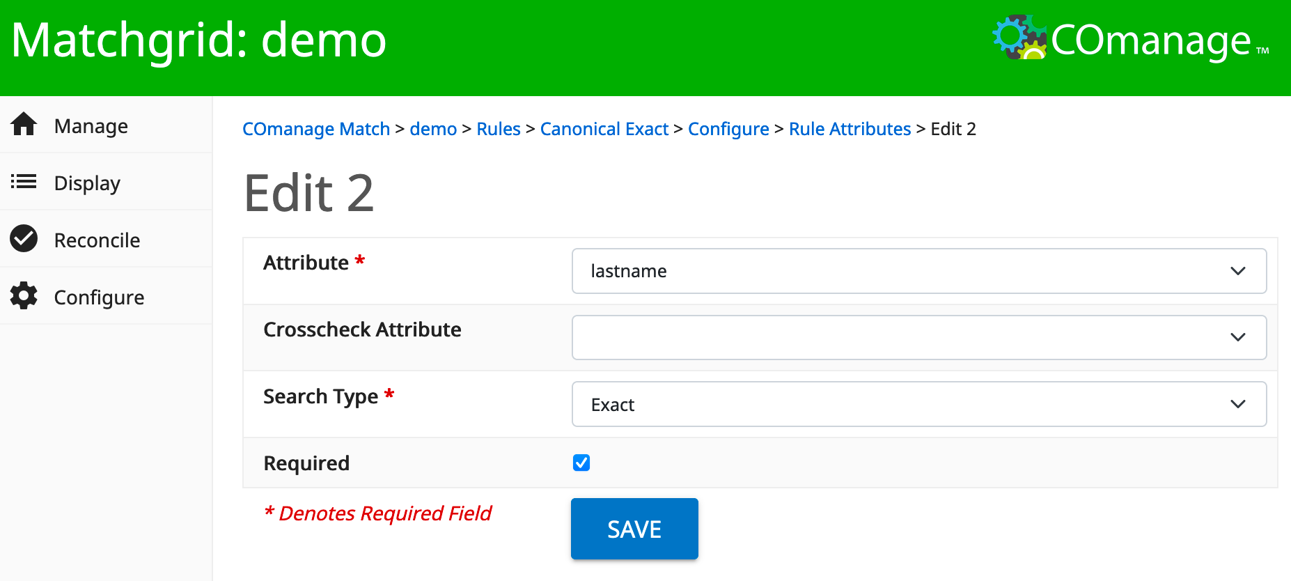 Screenshot of the form that defines how an attribute is handled for this rule.