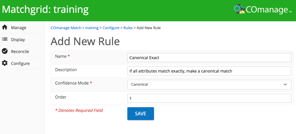 Screenshot of the form to add a new match rule.
